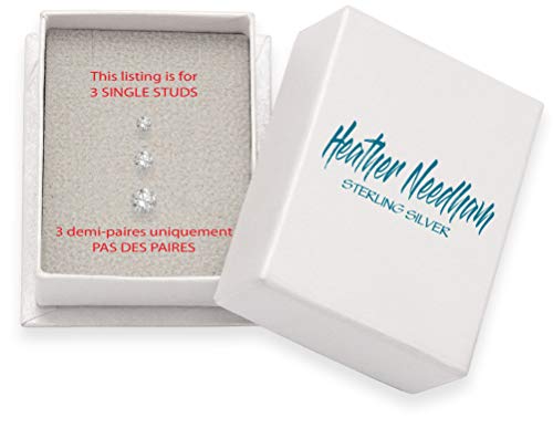 Juego de 3 pendientes individuales de plata de ley con circonita cúbica – 3 pendientes redondos – tamaños: 1 individual cada uno de 2 mm, 3 mm y 4 mm. Caja de regalo 5768SET/SINGLES