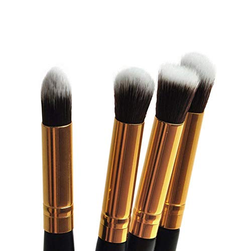 Juego de 4 pinceles de sombra de ojos para base de maquillaje, delineador de ojos, brochas de maquillaje (negro y dorado)
