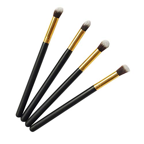 Juego de 4 pinceles de sombra de ojos para base de maquillaje, delineador de ojos, brochas de maquillaje (negro y dorado)