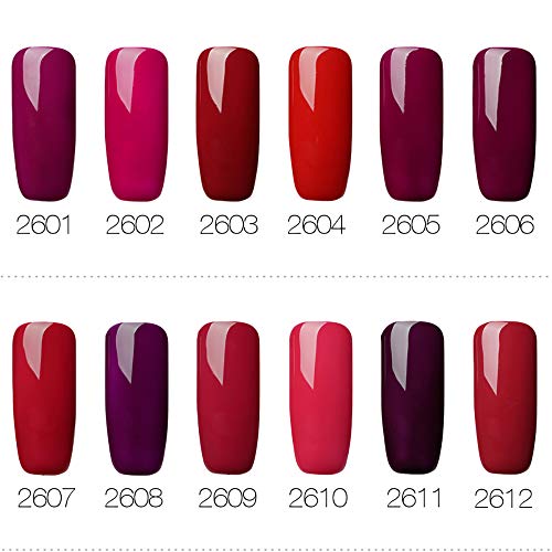 Juego de 5 esmaltes de uñas de gel de color rojo serie Soak Off, barniz de manicura y pedicura de salón, con luz LED UV, 7 ml