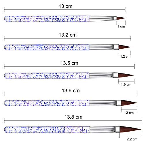 Juego de 5 pinceles para uñas de gel UV con purpurina acrílica, diseño de cristales azules