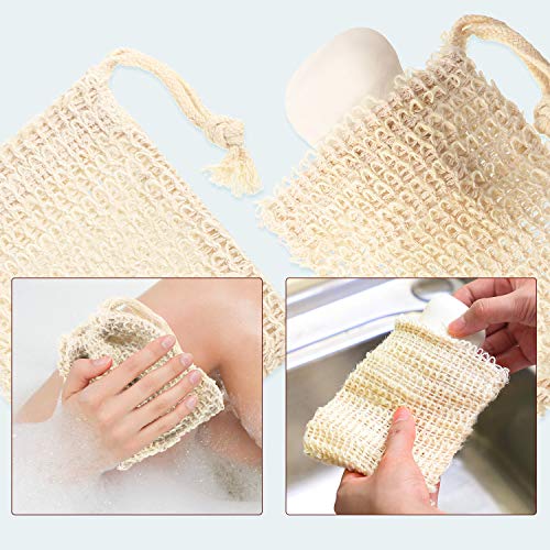 Juego de 6 Jaboneras de Bambú, 2 Caja de Jabón de Madera y 2 Almohadilla de Protector de Jabón con 2 Bolsa de Exfoliación de Jabón Soporte de Jabón Accesorios para Jabón de Baño Cocina