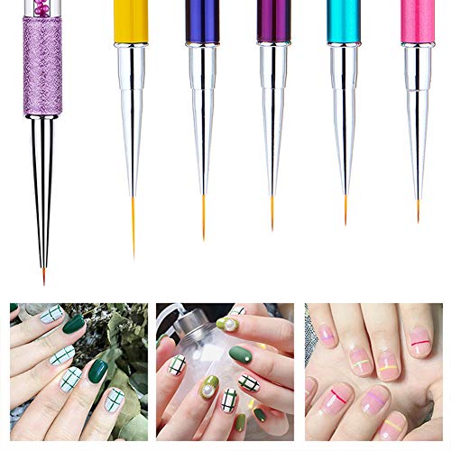 Juego de 6 pinceles para arte de uñas superfinos con gel UV para pintura de uñas, pinceles de arte para pinceles, detalles, pintura, mezcla, líneas alargadas,5/7/9/11/14/19 mm