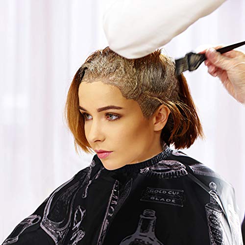 Juego de Capa Peluqueria negra, Capa Ajustable Profesional del Salon con un Cepillo de Cuello para Barbero, Capa Peluqueria Adulto Ideal para Barberías y Salones de Belleza