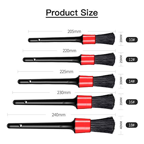 Juego de Cepillo de Limpieza, 5Pcs Auto Detailing Brush Set, Pincel Limpieza de Detalles con Tamaños Diferentes parael Interior y Exterior de Coche, Motor, Emblemas, Ventilación de Aire