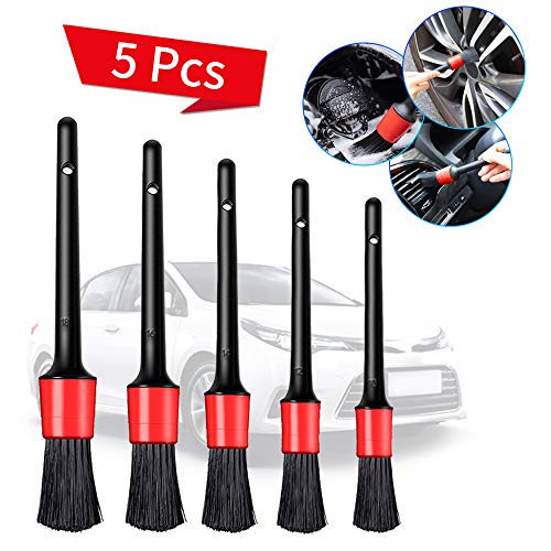 Juego de Cepillo de Limpieza, 5Pcs Auto Detailing Brush Set, Pincel Limpieza de Detalles con Tamaños Diferentes parael Interior y Exterior de Coche, Motor, Emblemas, Ventilación de Aire