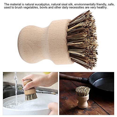 Juego de cepillos redondos para lavaplatos Cepillo para ollas de madera Cepillo para ollas de fibra natural Cepillo duradero sin tratar de madera de haya Mango para ollas Cepillo para fregar