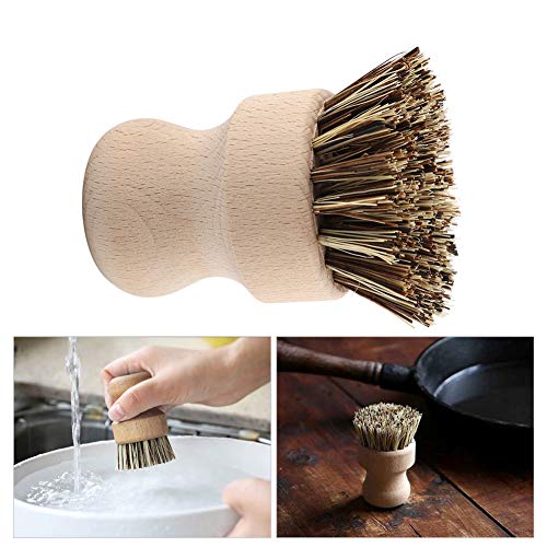 Juego de cepillos redondos para lavaplatos Cepillo para ollas de madera Cepillo para ollas de fibra natural Cepillo duradero sin tratar de madera de haya Mango para ollas Cepillo para fregar