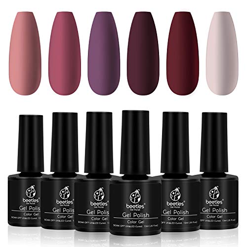 Juego de esmaltes de uñas de gel rojo Beetles - Kit de esmalte de uñas de gel de color rosa melocotón morado borgoña rojo - Kit de esmalte de uñas de gel UV LED