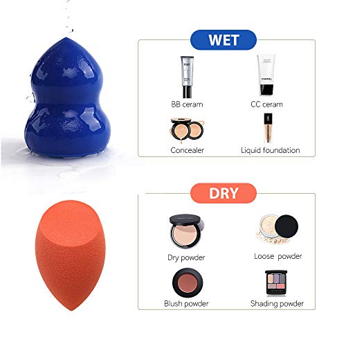 Juego de esponjas de maquillaje 8 en 1 Energy Beauty con esponja mezcladora, estuche de viaje, soporte para esponjas de maquillaje, ideal para viajes (1 naranja, 1 azul y 1 mezclilla) …