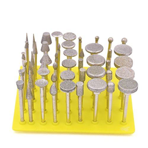 Juego de Fresas de Diamante - GOXAWEE 50Pcs Fresa de Molienda/Muela de Diamante / 3 mm Broca para Dremel/Accesorios para Herramientas Rotativas/Grabado, Talla, Pulido de Bricolaje/Grano 150