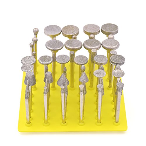Juego de Fresas de Diamante - GOXAWEE 50Pcs Fresa de Molienda/Muela de Diamante / 3 mm Broca para Dremel/Accesorios para Herramientas Rotativas/Grabado, Talla, Pulido de Bricolaje/Grano 150