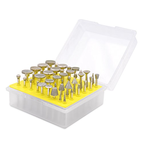 Juego de Fresas de Diamante - GOXAWEE 50Pcs Fresa de Molienda/Muela de Diamante / 3 mm Broca para Dremel/Accesorios para Herramientas Rotativas/Grabado, Talla, Pulido de Bricolaje/Grano 150