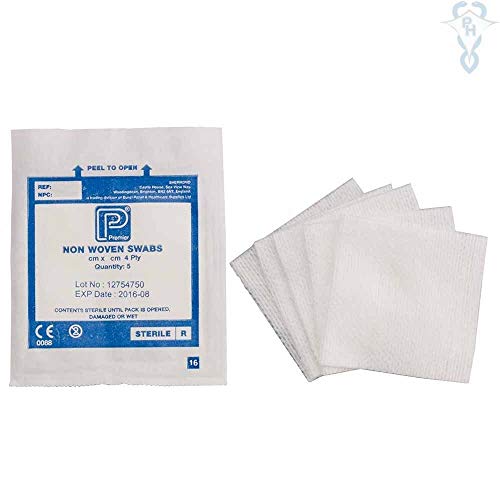 Juego de gasas no tejidas y estériles Premier (1870), 4 capas, 10 x 10 cm, 5 por bolsa, paquete de 25