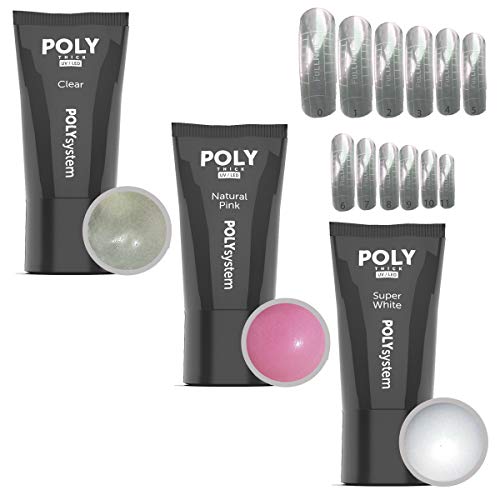 Juego de gel acrílico 4 – Sistema Dual Tip con uñas – Juego de gel UV LED – Gel acrílico transparente – Gel acrílico rosa natural – Gel acrílico super blanco – Juego de iniciación de uñas