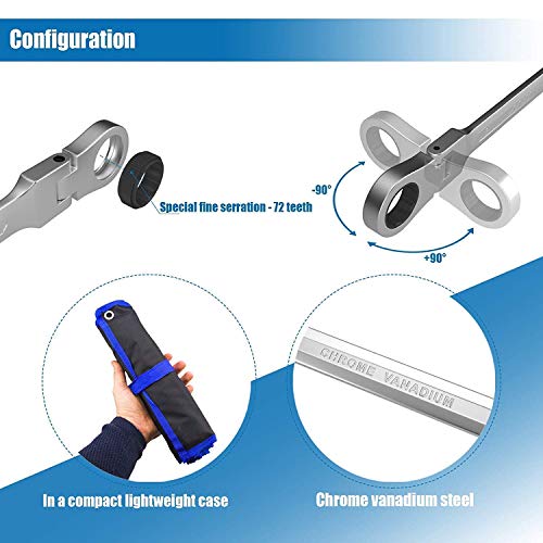 Juego de llaves trinquete articuladas de 12 piezas I Juego de 8-19 mm I Llave de boca de trinquete