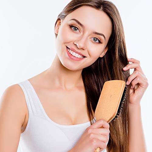Juego de Peine y Cepillo de Pelo de 5 Piezas Cepillo y Peine con Cerdas de Jabalí, Cepillo de Paleta de Madera Natural y Cepillo de Peinado de Viaje Pequeño para Adulto Pelo Húmedo Seco Rizado y Liso