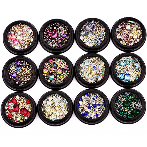 Juego de piedras de estrás para decoración de uñas, cuentas de cristales brillantes, decoración de uñas, cristales y gemas de diamante (oro)