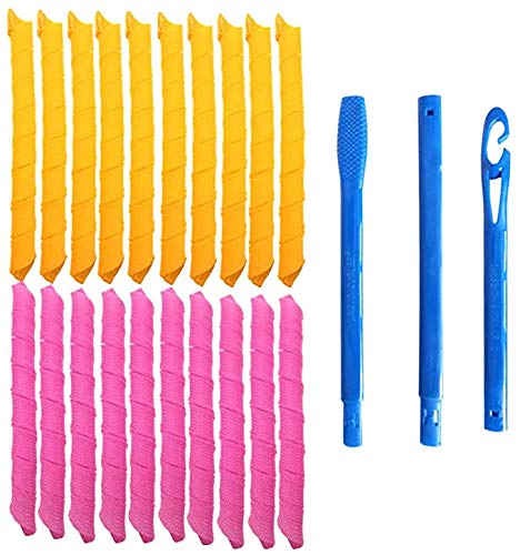 Juego de rizadores de pelo mágicos en espiral, sin calor, rizadores de pelo de plástico, con 1 ganchos para peinar, para cabello extra largo de hasta 55 cm, 20 unidades