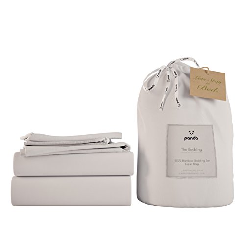 Juego de sábanas Panda 100 % de bambú, bambú, Pure White, matrimonio grande