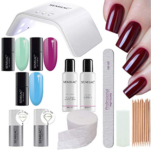 Juego de secado de uñas híbrido Semilac Try Me UV LED 36 W Starter Set lámpara – 3 botes de esmalte de uñas UV híbrido esmalte de uñas UV geles endurecimiento