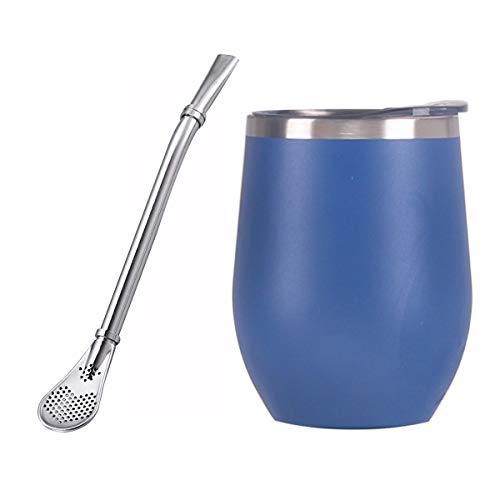 Juego moderno de calabaza Yerba Mate de acero inoxidable, incluye taza Yerba Mate de doble pared, tapa sin BPA y bombilla (pajita Yerba Mate) azul marino