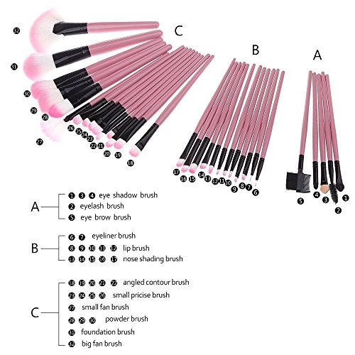 Juego profesional de brochas de maquillaje TopSuper® de madera, kit de maquillaje color rosa (32 unidades)