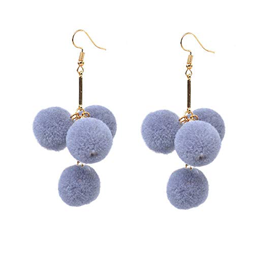 JUKUB Invierno Pom Pom Ball Drops Pendientes Joyería Las Mujeres Cuelgan Los Pendientes Moda Coreana,Gray