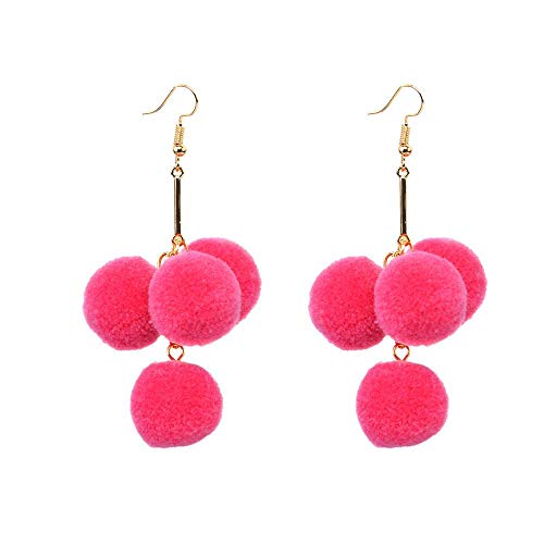JUKUB Invierno Pom Pom Ball Drops Pendientes Joyería Las Mujeres Cuelgan Los Pendientes Moda Coreana,Rosered