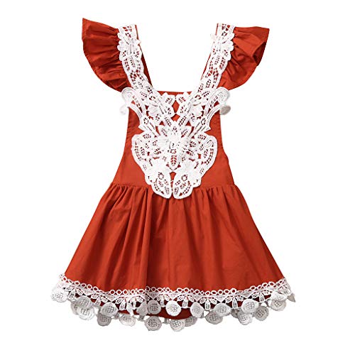 Julhold - Vestido de algodón transpirable para niñas y bebés, diseño informal y cómodo con encaje y mangas de mosca, ideal para el verano