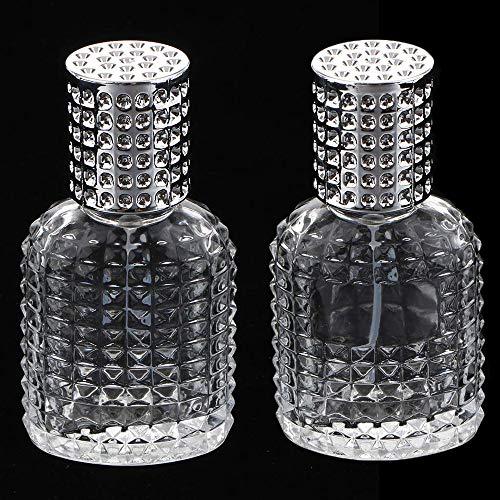 JUN-H 2 Piezas Botella de Perfume Atomizador Cristal Translúcido Arte de Cristal Botella de Perfume de Piña Oval Vacía Recargable Para Regalo de Viaje de 30 ml con Embudo de Llenado (Cap Plateado)