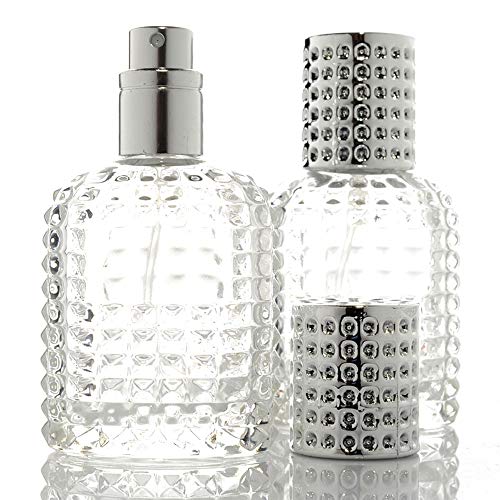 JUN-H 2 Piezas Botella de Perfume Atomizador Cristal Translúcido Arte de Cristal Botella de Perfume de Piña Oval Vacía Recargable Para Regalo de Viaje de 30 ml con Embudo de Llenado (Cap Plateado)