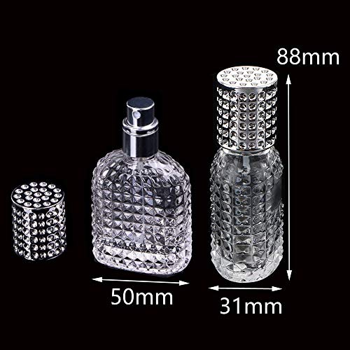 JUN-H 2 Piezas Botella de Perfume Atomizador Cristal Translúcido Arte de Cristal Botella de Perfume de Piña Oval Vacía Recargable Para Regalo de Viaje de 30 ml con Embudo de Llenado (Cap Plateado)