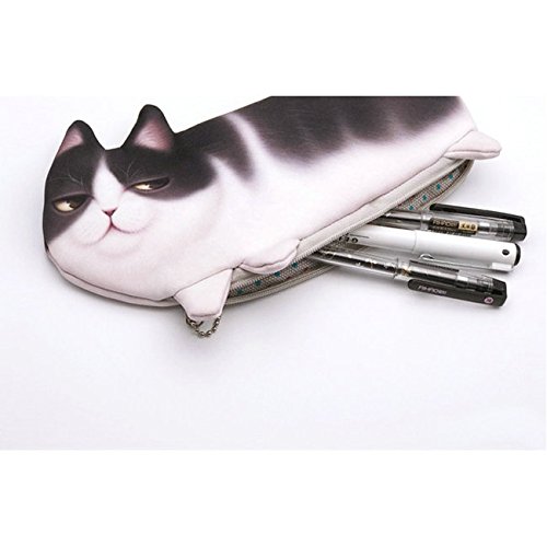 JUNICON - Estuche de Gran Capacidad para lápices, diseño de Gatito, Color Caqui