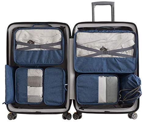Juntful 7Pcs Portátil Bolsa Viaje - Embalaje Organizador - Impermeable Gran Capacidad Tote Kit - Luz Bolsa Viaje - Azul Marino
