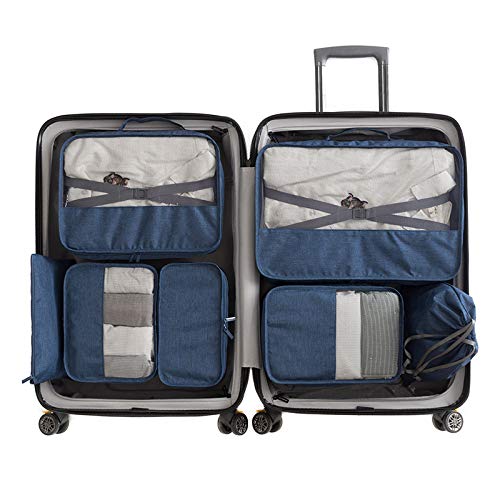 Juntful 7Pcs Portátil Bolsa Viaje - Embalaje Organizador - Impermeable Gran Capacidad Tote Kit - Luz Bolsa Viaje - Azul Marino
