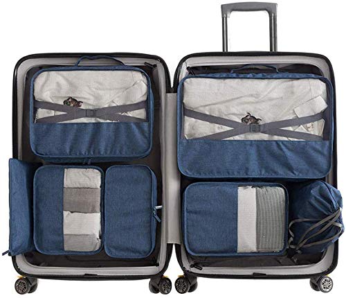 Juntful 7Pcs Portátil Bolsa Viaje - Embalaje Organizador - Impermeable Gran Capacidad Tote Kit - Luz Bolsa Viaje - Azul Marino