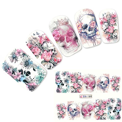 Just Fox – uñas Pegatinas Tatuaje Nail Art Calavera Rosas