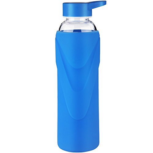 Justfwater Deporte Botella de Agua de Cristal con Funda de Silicona