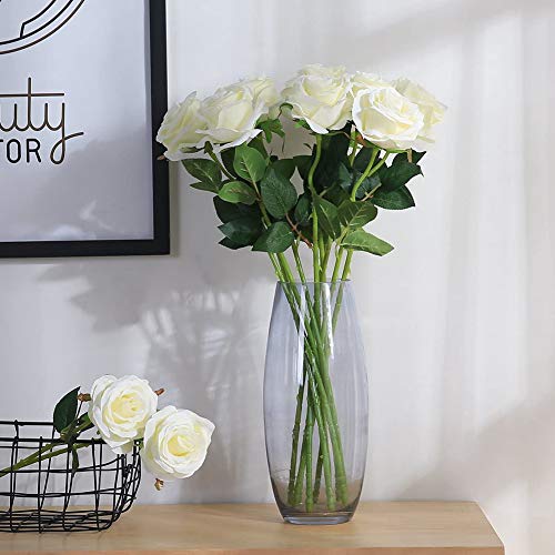 JUSTOYOU - Ramo de rosas artificiales de seda (10 unidades) blanco