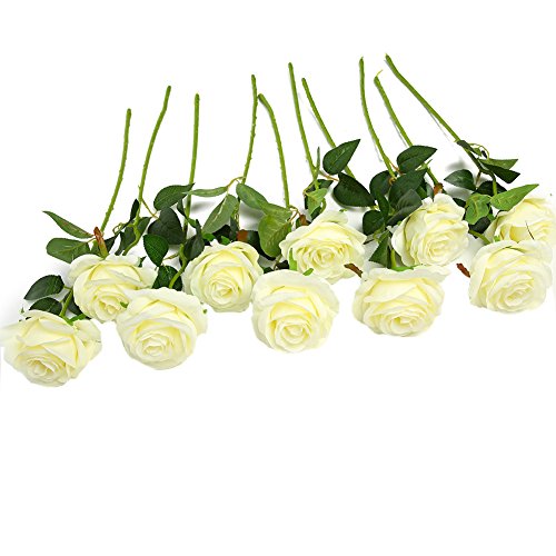 JUSTOYOU - Ramo de rosas artificiales de seda (10 unidades) blanco