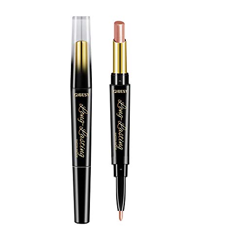 JUTOO Lápiz labial de doble cabeza Lápiz labial mate mate hidratante + delineador de labiosQIBEST Perfilador de labios duradero de doble punta Perfilador de labios impermeable Lápiz lápiz labial