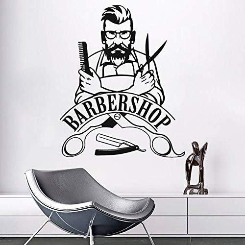 JXWR Barber Shop Logo Wall Decal Barber Shop Logo Trendy Wall Sticker Decoración Salón de Belleza Mural Hair Wallpaper 57x69 cm