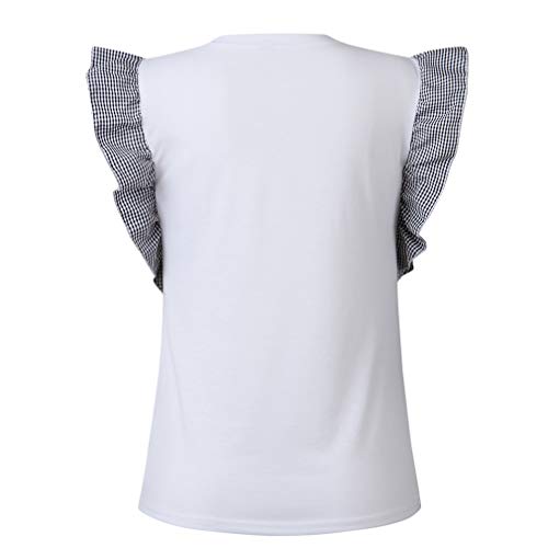 JYE Camiseta con Cuello Redondo y Manga de Volantes para Mujer Top Labios Rojos Patrón de pestañas Jersey Informal Blanco XL