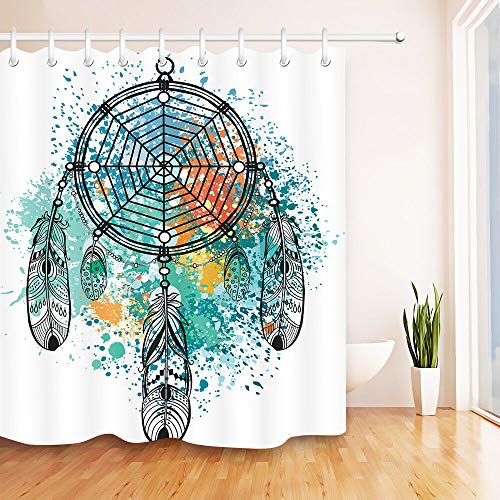 JYEJYRTEJ Atrapasueños Colorido Splash La Cortina de Ducha Decorativa se Puede Lavar y secar,10ganchos,120X180cm,Adecuada para el baño