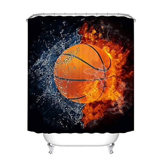JYEJYRTEJ Baloncesto Agua Llama Splash La Cortina de Ducha Decorativa se Puede Lavar y secar,10ganchos,120X180cm,Adecuada para el baño