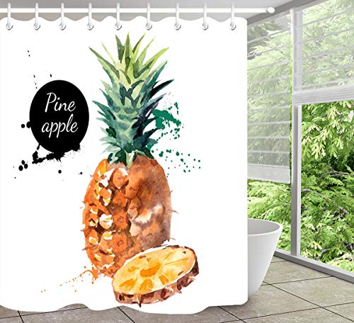 JYEJYRTEJ Splash Acuarela piña La Cortina de Ducha Decorativa se Puede Lavar y secar,12ganchos,180X200cm,Adecuada para el baño