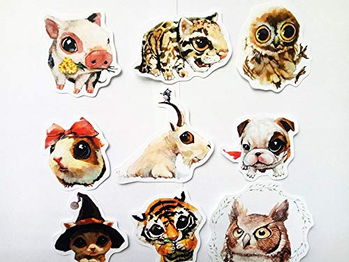 JZLMF Kawaii Animal Sticker, Cute Dogs/Parrots/Cats/Buffalo Panda Animals with Big Eyes of Decoration Stationery Stickers 24Pcs