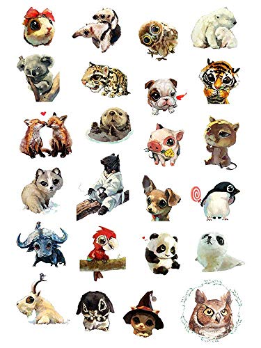 JZLMF Kawaii Animal Sticker, Cute Dogs/Parrots/Cats/Buffalo Panda Animals with Big Eyes of Decoration Stationery Stickers 24Pcs