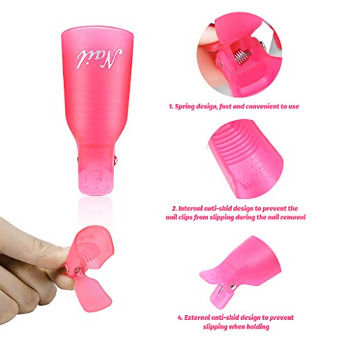 JZZJ 10 Piezas Clip de Removedor de Esmaltes de Uña Pinza de Arte de Uñas de Acrílico Herramienta de Manicura (Rojo Rosado)